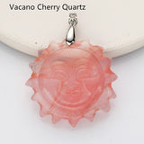Silver Round Gemstone Pendant, Sun Face Pendant WX2211