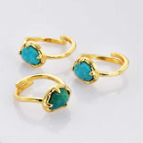 Adjustable Gold Plated Claw Bezel Gemstone Open Ring Natural Faceted Crystal Stone Rings ZG0477