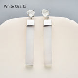 Silver Plated Claw Raw Crystal Chips & Selenite Bar Stud Earrings, Healing Gemstone Jewelry, Boho Stone Earrings ZS0491