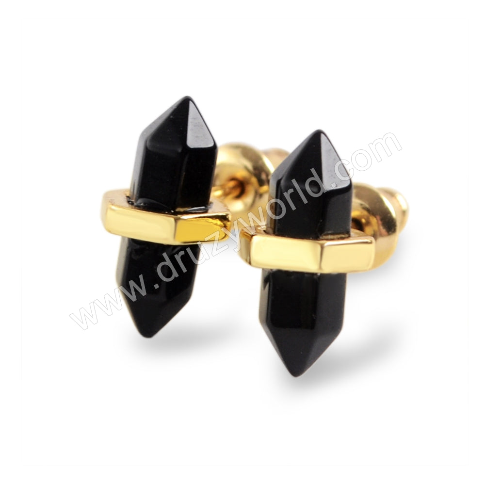 Black agate Studs Gold