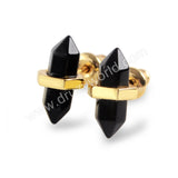 Tiny Boho Gemstone Faceted Point Studs Earrings For Women 18K Gold Plated ZG0348