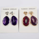 Gold Plated Bezel Drop Slice Agate Earring WX1176