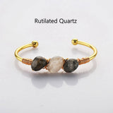Gold Plated Brass Wire Wrap Gemstone Bangle Bracelet Healing Crystal Stone Bracelet Handmade Boho Jewelry WX2075