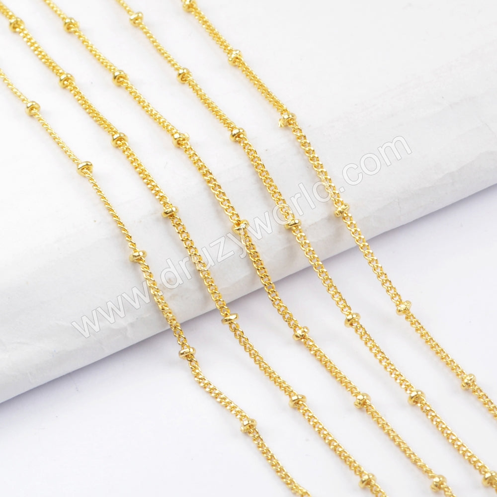17" Gold Plated Brass Gold Beads Chain Necklace PJ168