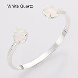 Silver Round Gemstone Bracelet, Faceted Healing Stone Cuff Bracelet Jewelry ZS0495