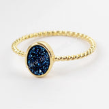 Oval Gold Plated Bezel Natural Agate Titanium Rainbow Druzy Ring ZG0289