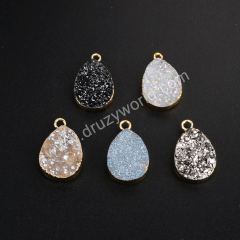 Gold Plated Teardrop Rainbow Titanium Druzy Charm G1180