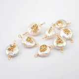 Gold plated Natural Pearl With Multi CZ Connector WX1265