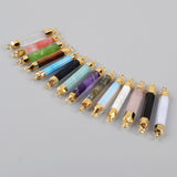 Gold Plated Prism Rainbow Natural Gemstone Faceted Terminated Point Connectors G0993