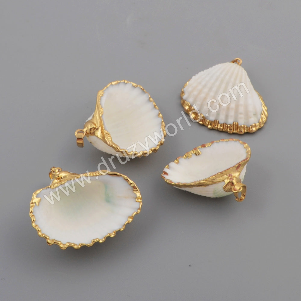 Gold Plated Natural White Shell Pendant Beach Shell Summer Jewelry Making G1776