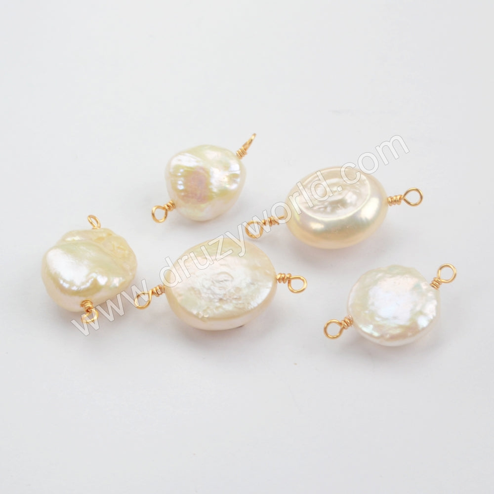 Gold plated Natural Pearl With Multi CZ Connector WX1265