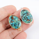 Copper Natural Turquoise Faceted Connector Fashion Jewelry Silver Plated S1716