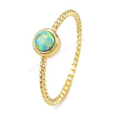 Small Gold Plated Bezel Round White Blue Opal Ring, 4mm Opal Stone Ring Jewelry ZG0244