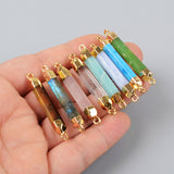 Gold Plated Prism Rainbow Natural Gemstone Faceted Terminated Point Connectors G0993