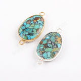 Copper Natural Turquoise Faceted Connector Fashion Jewelry Silver Plated S1716