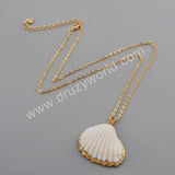 Gold Plated Natural White Shell Pendant Beach Shell Summer Jewelry Making G1776