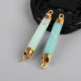 Gold Plated Prism Rainbow Natural Gemstone Faceted Terminated Point Connectors G0993