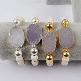 Gold Plated Natural Agate Druzy With Faceted White Howlite Turquoise Beads Bracelet G1398