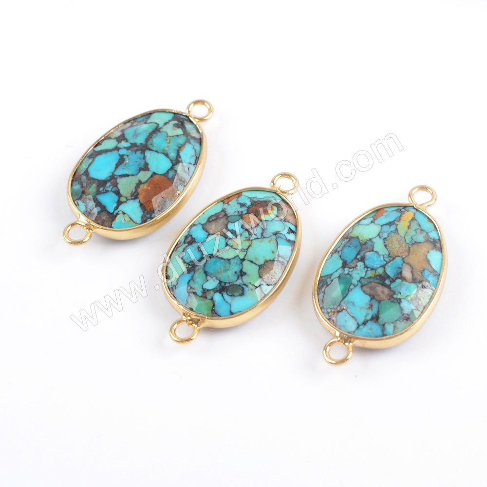 Copper Natural Turquoise Faceted Connector Fashion Jewelry Silver Plated S1716