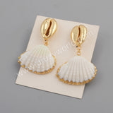 Gold Plated Natural White Shell Pendant Beach Shell Summer Jewelry Making G1776