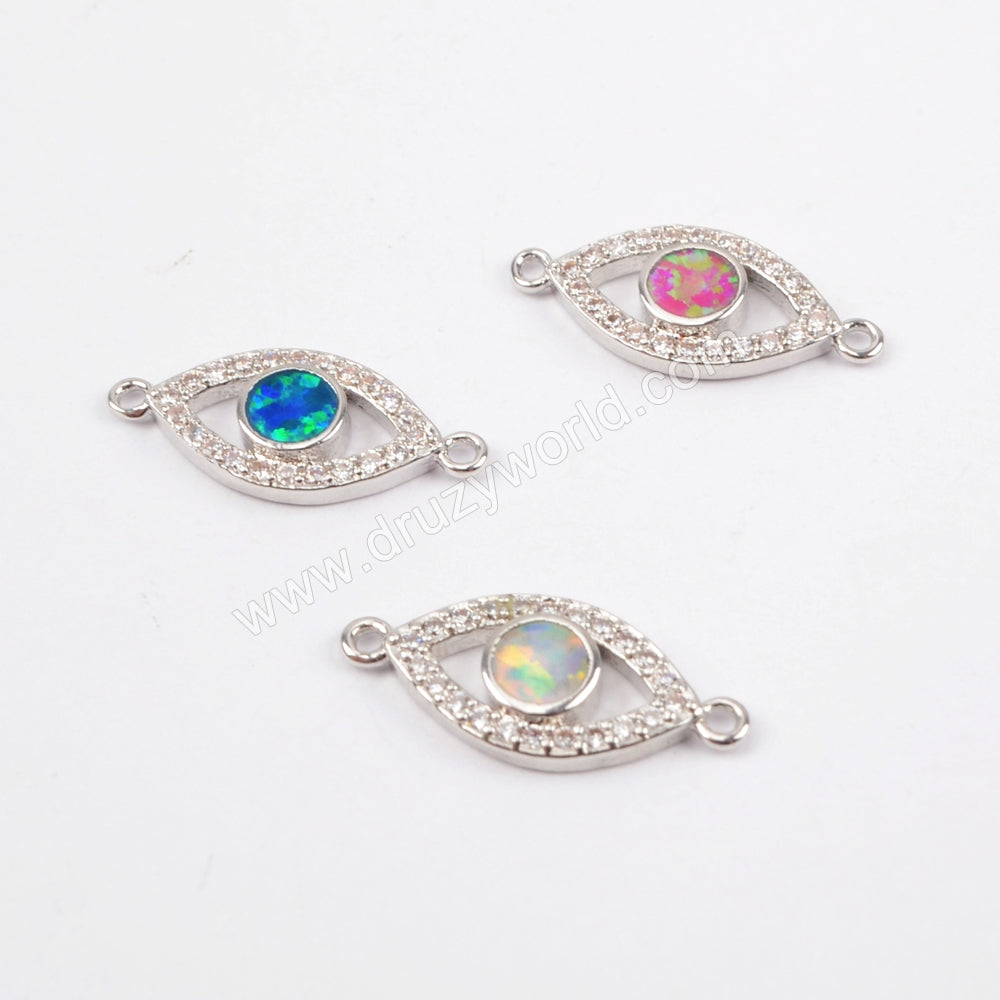 CZ Micro Pave Man-made Opal Evil Eye Connector WX636