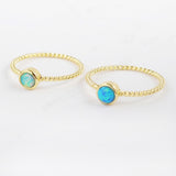 Small Gold Plated Bezel Round White Blue Opal Ring, 4mm Opal Stone Ring Jewelry ZG0244