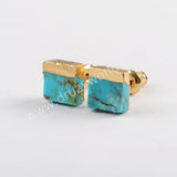 Boho Chic 18K Gold Plated 7mm Square Natural Turquoise Studs For Ladies Jewelry G1647