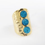 Gold Plated Bezel Three Round Titanium Rainbow Druzy Band Ring ZG0366