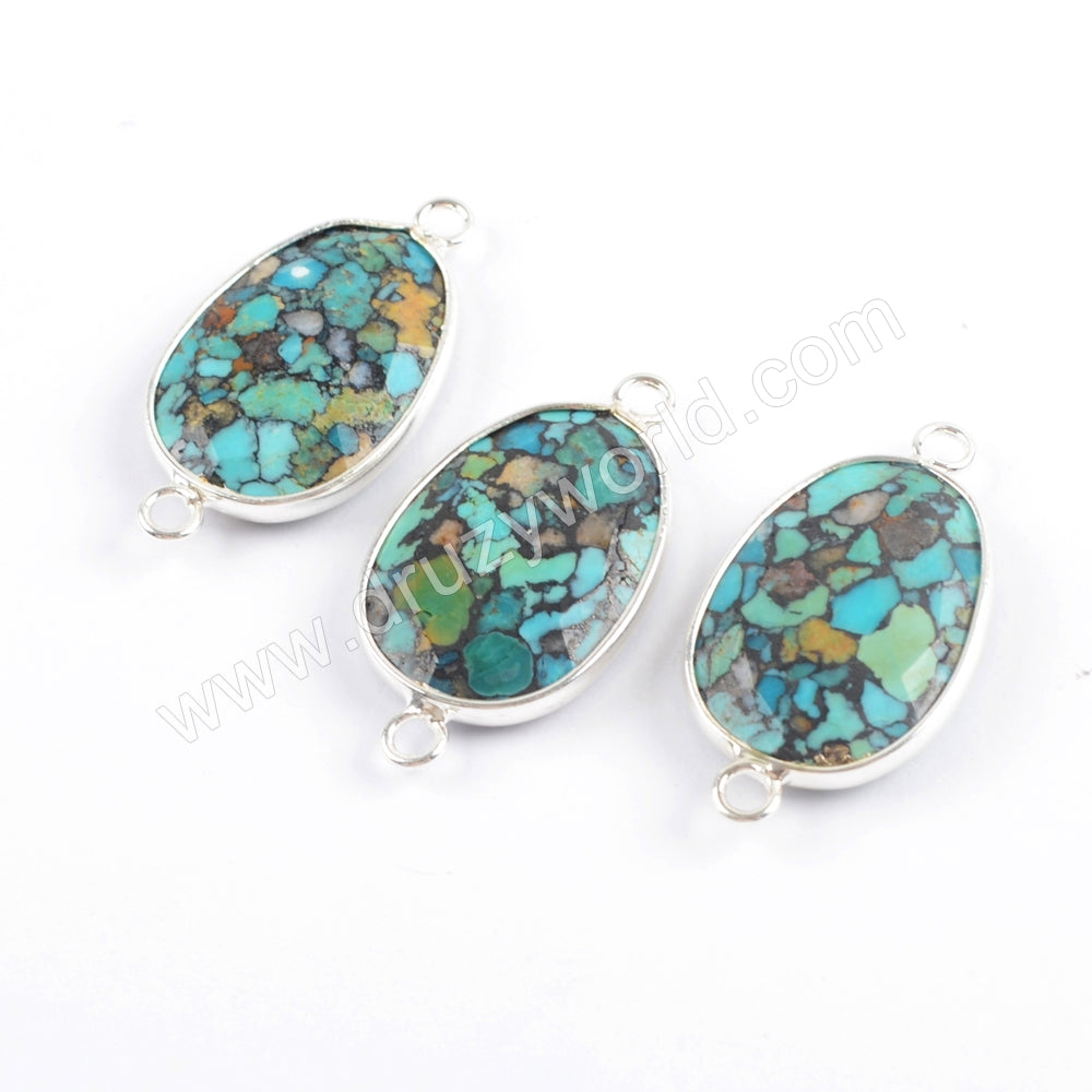 Copper Natural Turquoise Faceted Connector Fashion Jewelry Silver Plated S1716