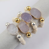 Gold Plated Natural Agate Druzy With Faceted White Howlite Turquoise Beads Bracelet G1398