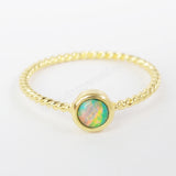 Small Gold Plated Bezel Round White Blue Opal Ring, 4mm Opal Stone Ring Jewelry ZG0244