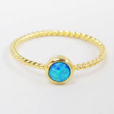 Small Gold Plated Bezel Round White Blue Opal Ring, 4mm Opal Stone Ring Jewelry ZG0244