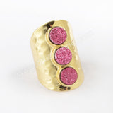 Gold Plated Bezel Three Round Titanium Rainbow Druzy Band Ring ZG0366