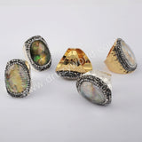 Natural Abalone Shell Glass Faceted Gold Band Ring, Rhinestone Jewelry Ring For Women JAB977