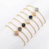 Round Gold Plated Bezel Rainbow Titanium Natural Druzy Bracelet, Adjustable Chain ZG0367