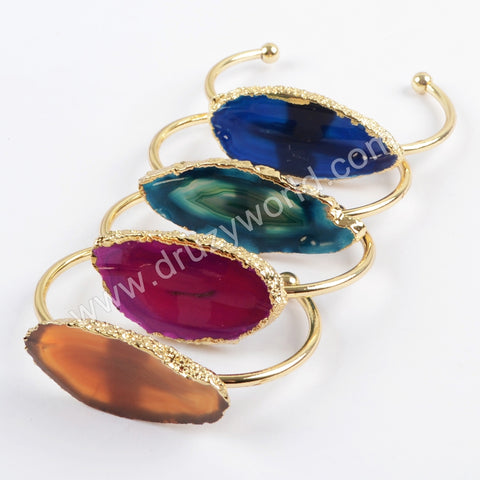 Slice Agate Bangle Bracelet For Women Gold Plated WX1053