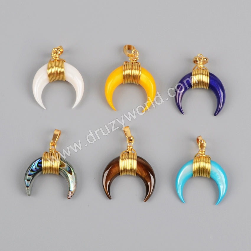 Wire Wrap Double Horn Gold Pendant G1123