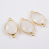 Gold Plated White Quartz Faceted Connector Double Bails, For Jewelry Making G1456