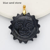 Gold Natural Gemstone Carved Sun Face Pendant WX2210