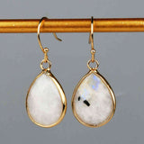 Gold Plated Teardrop Copper Turquoise Faceted Dangle Earrings,Labradorite Moonstone Jewelry G2083