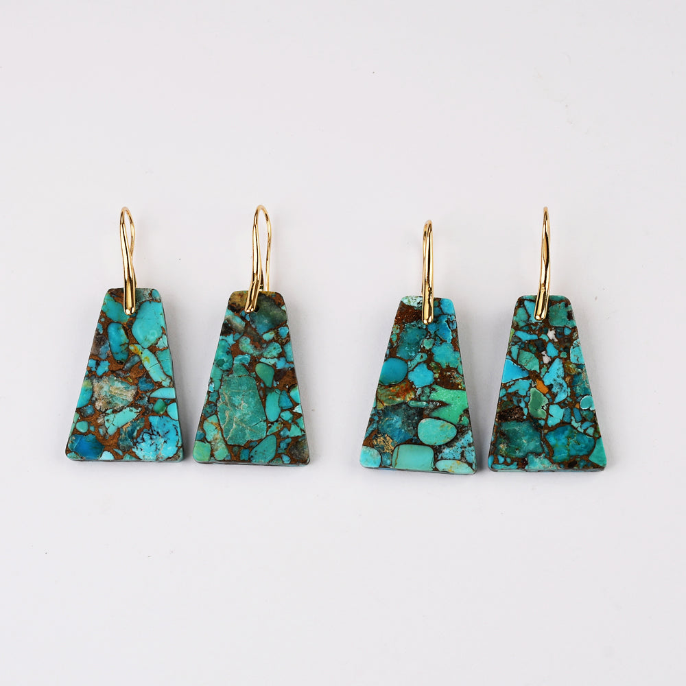 Trapezoid Gold Plated Natural Copper Turquoise Dangle Earrings G2078-8