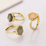 Hexagon Multi Gemstone Faceted Gold Plated Ring, Adjustable, Healing Crystal Jewelry Ring For Women ZG0464