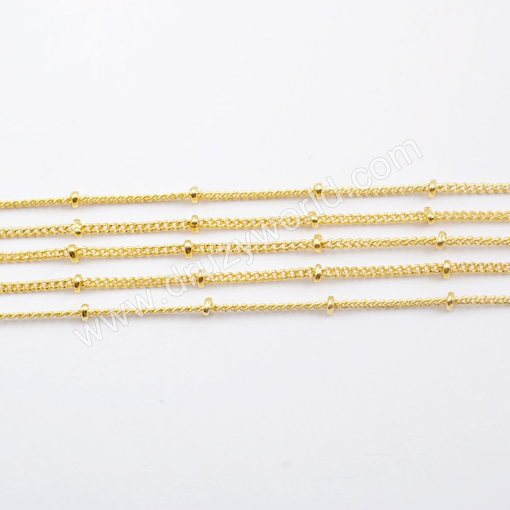 17" Gold Plated Brass Gold Beads Chain Necklace PJ168