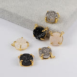 Round 10mm Gold Plated Claw Natural Agate Titanium Rainbow Druzy Connector ZG0165