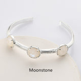 Silver Plated Brass Round Three-Gemstone Faceted Bangle, Healing Crystal Quartz Cuff Bracelet ZS0493