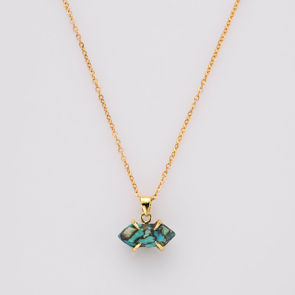16" Tiny Gold Plated Claw Rainbow Natural Gemstone Necklace, Terminated Point, Faceted Healing Crystal Stone Necklace, Birthstone Jewelry ZG0480-N copper turquoise necklace