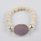 Gold Plated Natural Agate Druzy With Faceted White Howlite Turquoise Beads Bracelet G1398