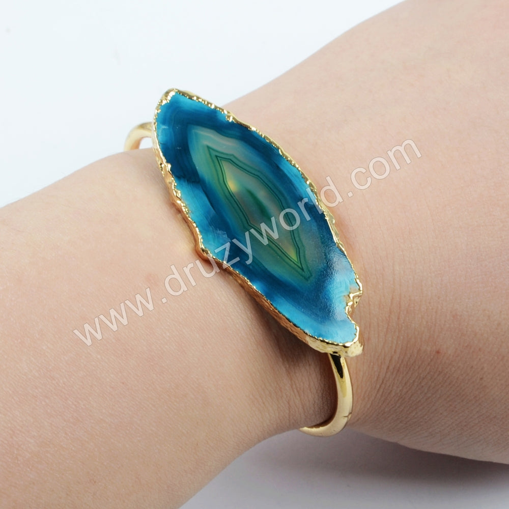  Slice Agate Bangle With Gold Plated