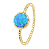 Gold Plated Bezel Round White Blue Opal Ring ZG0245