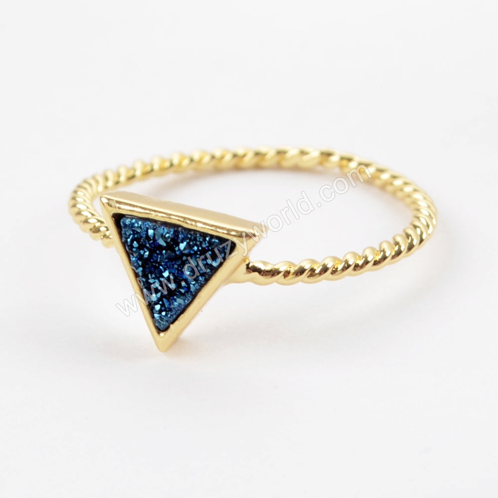 Triangle Druzy Ring Blue